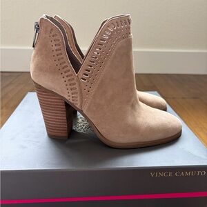 Vince Camuto Beige Suede Cutout Heeled Boots